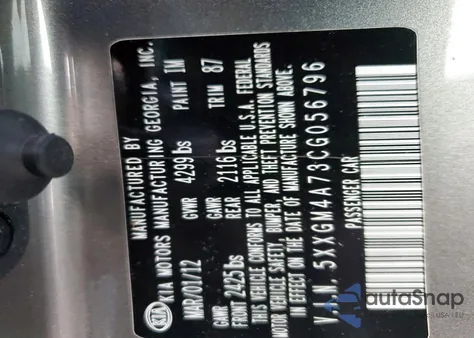 2012 Kia Optima Lx from USA, damaged, VIN 5XXGM4A73CG056796